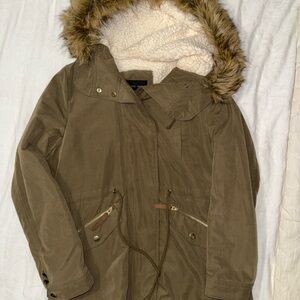 Love Tree Green Hooded Jacket with Faux Fur Trim